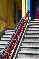 Colourfully painted Victorian house steps in the Haight-Ashbury district of San Francisco, California, USA 2011