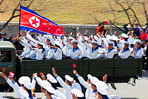 Sailors on military parade during street celebrations on the 100th anniversary of the birth of President Kim IL Sung, Pyongyang, North Korea, Democratic Peoples' Republic of Korea (DPRK) April 15th 20...