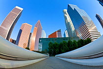 Wide angle view of skyscrapers in downtown Los Angeles, California, USA, July 2011