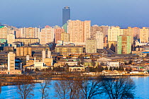Elevated view over the Pyongyan city skyline, Democratic Peoples' Republic of Korea (DPRK), North Korea, 2012