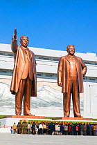 Mansudae Grand Monument, giant statues of former Presidents Kim Il-Sung and Kim Jong Il, Mansudae Assembly Hall on Mansu Hill, Pyongyang, Democratic Peoples' Republic of Korea (DPRK) North Korea, 2012