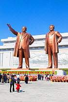 Mansudae Grand Monument, giant statues of former Presidents Kim Il-Sung and Kim Jong Il, Mansudae Assembly Hall on Mansu Hill, Pyongyang, Democratic Peoples' Republic of Korea (DPRK) North Korea, 2012