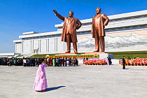 Mansudae Grand Monument, statues of former Presidents Kim Il-Sung and Kim Jong Il, Mansudae Assembly Hall on Mansu Hill, Pyongyang, Democratic Peoples' Republic of Korea (DPRK) North Korea, 2012