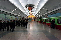 Punhung station, one of the many 100 metre deep subway stations on the Pyongyang subway network, Pyongyang, Democratic Peoples' Republic of Korea (DPRK), North Korea 2012