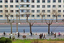 City streets in Hamhung, with bicycle lane, Democratic Peoples' Republic of Korea (DPRK), North Korea 2012