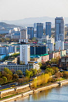 Elevated city skyline of Pyongyang and the Taedong river, Democratic Peoples' Republic of Korea (DPRK), North Korea, 2012