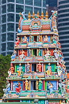 Close up of the Gopuram of the Sri Mariamman Temple, a Dravidian style temple in Chinatown, Singapore, 2012