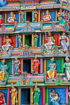 Close up of the Gopuram of the Sri Mariamman Temple, a Dravidian style temple in Chinatown, Singapore, 2012