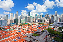 Elevated view over traditional houses in Chinatown, Singapore, 2012. No release available.