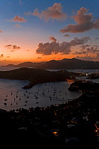 Elevated view over English Harbour and Nelson's Dockyard from Shirley Heights at dusk, Antigua, Antigua and Barbuda, Leeward Islands, Lesser Antilles, Caribbean, West Indies, 2012