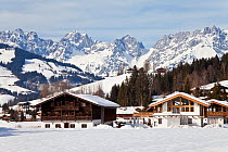 Chalets at Kitzbuhel and the Wilder Kaiser mountain range, Tirol, Austria, 2009