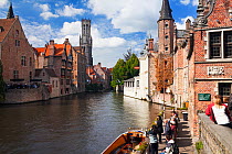 Belfry Town Hall and canal, UNESCO World Heritage Site, Bruges, Belgium, 2010