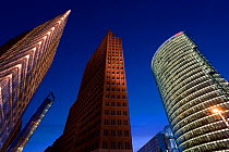 New urban development, modern architecture skyscrapers in Potsdamer Platz, Berlin, Germany, 2007.  As was the case in much of Berlin, many of the buildings around Potsdamer Platz were turned to rubbl...