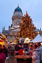 Traditional Christmas Market at dusk at Gendarmenmarkt, Berlin, Germany 2009
