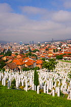 Elevated view over the city and war cemetary at Sarajevo, Bosnia and Herzegovina, Balkans 2007