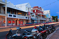 Shops and motorbikes along Hamilton's main street, Front Street, Hamilton, Bermuda 2009