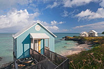 Vacation cottages on stilts over ocean, Sandys Parish, Bermuda 2007
