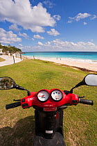 Scooter parked beside beach along the South Coast, Bermuda, Atlantic Ocean 2007