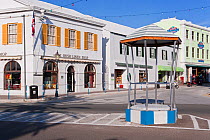 Pastel coloured architecture along Front Street, the main street in Hamilton, Bermuda 2007