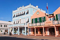 Pastel coloured architecture along Front Street, the main street in Hamilton, Bermuda 2007