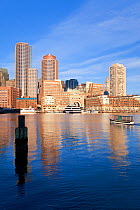 Skyline and inner harbour including Rowes Wharf, Boston, Massachusetts, USA 2009