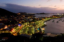 Elevated view over the French town of Marigot from Fort St. Louis at dusk, St Martin, Leeward Islands, Lesser Antilles, Caribbean, West Indies 2008
