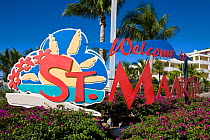 Welcome to St Martin sign, Leeward Islands, Lesser Antilles, Caribbean, West Indies 2008