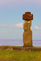 Moai statue Ahu Ko Te riku, the only topknotted and eyeballed Moai on the Island, Rapa Nui, Easter Island, Chile, 2008