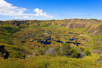 View from the rim into the crater of Ranu Kau, Isla de Pascua / Easter Island, Rapa Nui, Chile, 2008