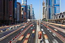 Sheikh Zayed Rd, traffic and new high rise buildings along Dubai's main road, United Arab Emirates 2011. No release available.