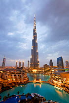 The Burj Khalifa at dusk, completed in 2010, the tallest man made structure in the world, Dubai, United Arab Emirates 2011