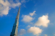 Looking up at the Burj Khalifa, completed in 2010, the tallest man made structure in the world, Dubai, United Arab Emirates 2011
