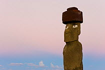 Moai statue Ahu Ko Te riku, the only topknotted and eyeballed Moai on the Island, Easter Island, Rapa Nui, Chile 2008