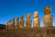 Ahu Tongariki, the largest ahu on the Island, Tongariki is a row of 15 giant stone Moai statues, Isla de Pascua / Easter Island, Chile 2008