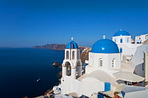 Blue domed churches in the village of Oia (La), Santorini (Thira), Cyclades Islands, Aegean Sea, Greece, 2010