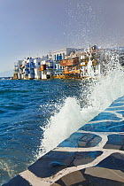 Water lapping at waterfront at Santorini, Cyclades, Greece 2010