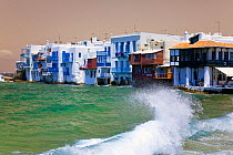 Waves lapping along Little Venice waterfront, Mykonos (Hora), Cyclades Islands, Greece, 2010