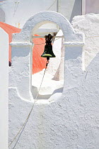 Traditional white Church bell detail, Mykonos (Hora), Cyclades Islands, Greece, 2010