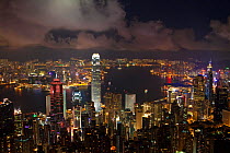 Elevated view over Hong Kong from Victoria Peak at night, China 2009