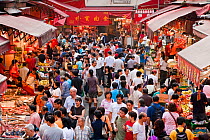 Looking down over crowded market scene, Wan Chai, Hong Kong, China 2007