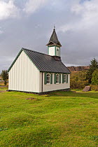 The Icelandic parliament, the Alping, was convened here for the first time in AD 930, wooden church, Pingvellir, Southwest Iceland 2006