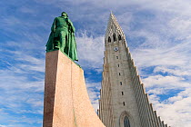 Hallgrimskirkja, the vast modernist church that looms over Reykjavik. In front is a statue of Leifur Eriksson, the Viking chief who almost certainly discovered America 500 years before Columbus. The 7...