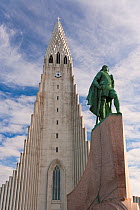 Hallgrimskirkja, the vast modernist church that looms over Reykjavik. In front is a statue of Leifur Eriksson, the Viking chief who almost certainly discovered America 500 years before Columbus. The 7...
