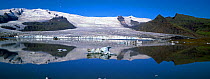 Fjallsarlon lake with icebergs floating in the lake beneath the Fjallsjokull glacier near Jokulsarlon, Vatnajokull, southern Iceland 2006