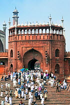 People leaving the Jama Masjid, Friday Mosque, after the Friday Prayers, Old Delhi, Delhi, India 2011