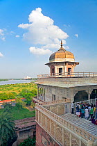 Looking across the Jumna (Yamuna) River from the Red Fort, towards the Taj Mahal, UNESCO World Heritage Site, Agra, Uttar Pradesh state, India, 2011