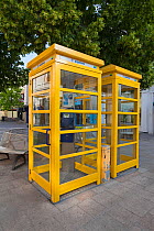 Traditional yellow telephone boxes, St. Helier, Jersey, Channel Islands, 2009