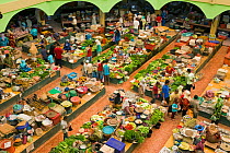 View over women selling fruit and vegetables in the towns central market, Kota Bharu, Kelantan State, Malaysia 2008