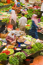 Women selling fruit and vegetables in the towns central market, Kota Bharu, Kelantan State, Malaysia 2008