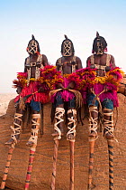 Traditional masked Ceremonial Dogon Dancers near Sangha, Bandiagara escarpment, Dogon Country, Mali, 2006